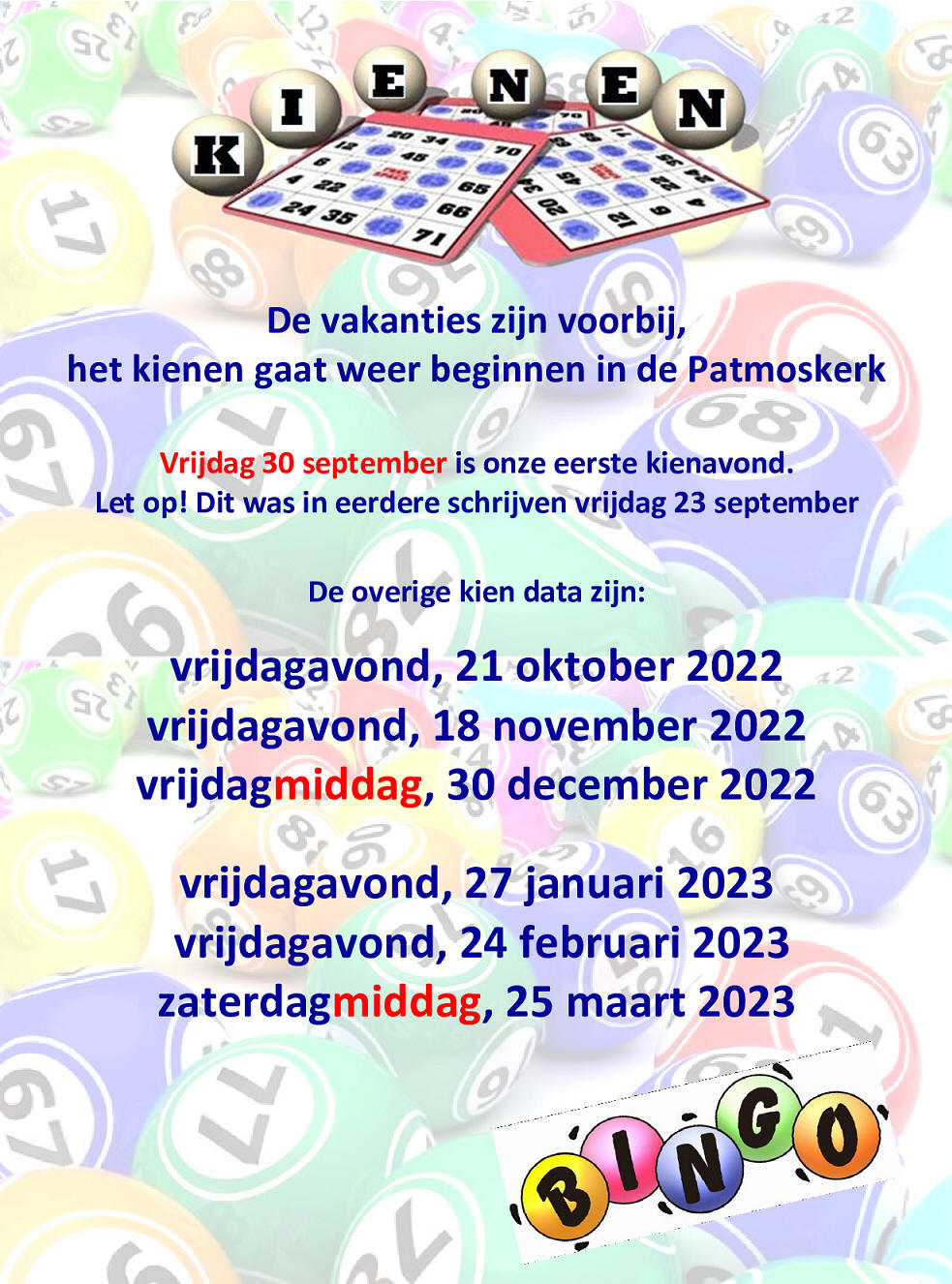 Vrijdag 30 september: Kienen in de Patmoskerk