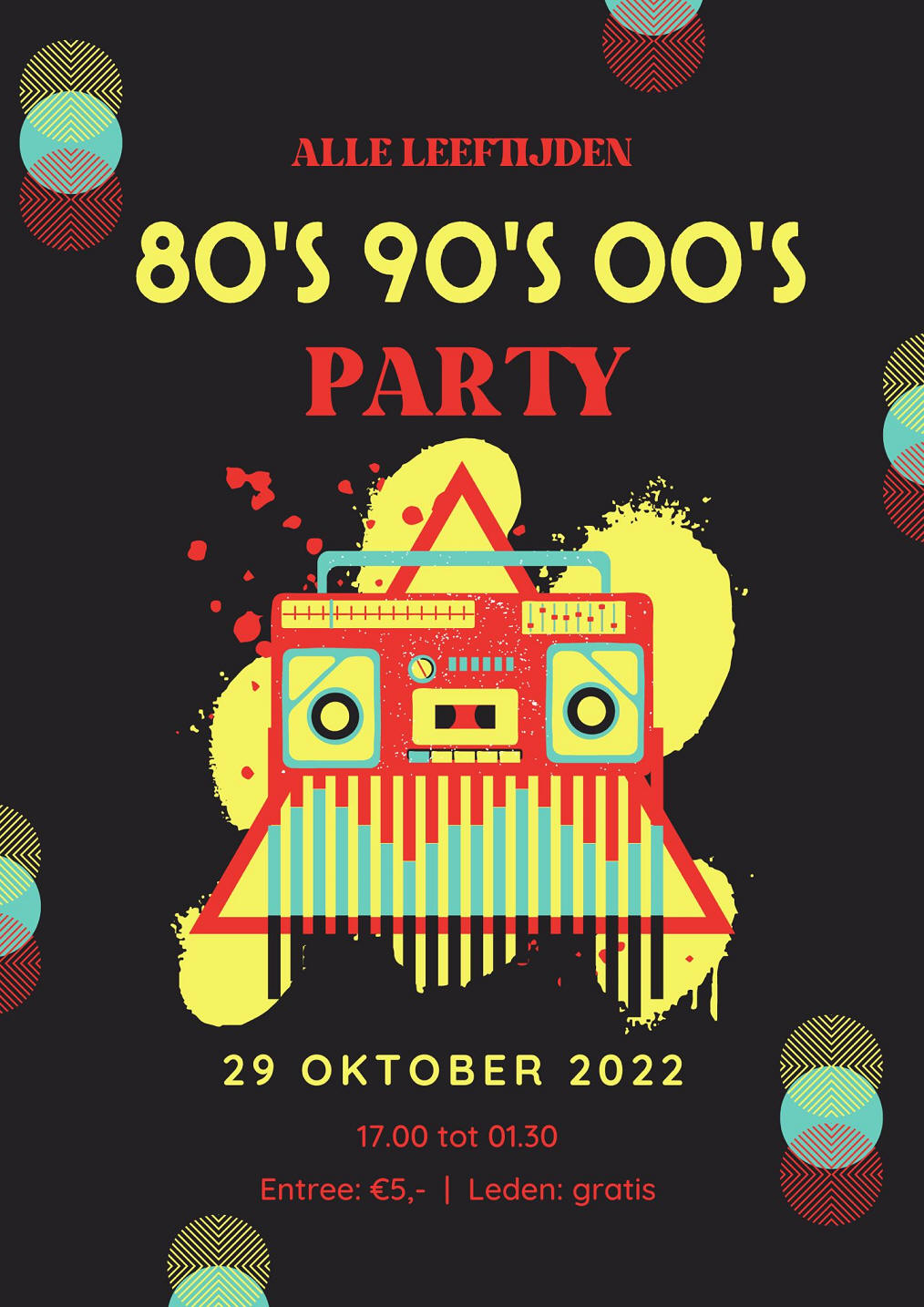 Zaterdag 29 oktober vanaf 17.00 uur: '80's 90's 00's Party' in de Zonnewijzer