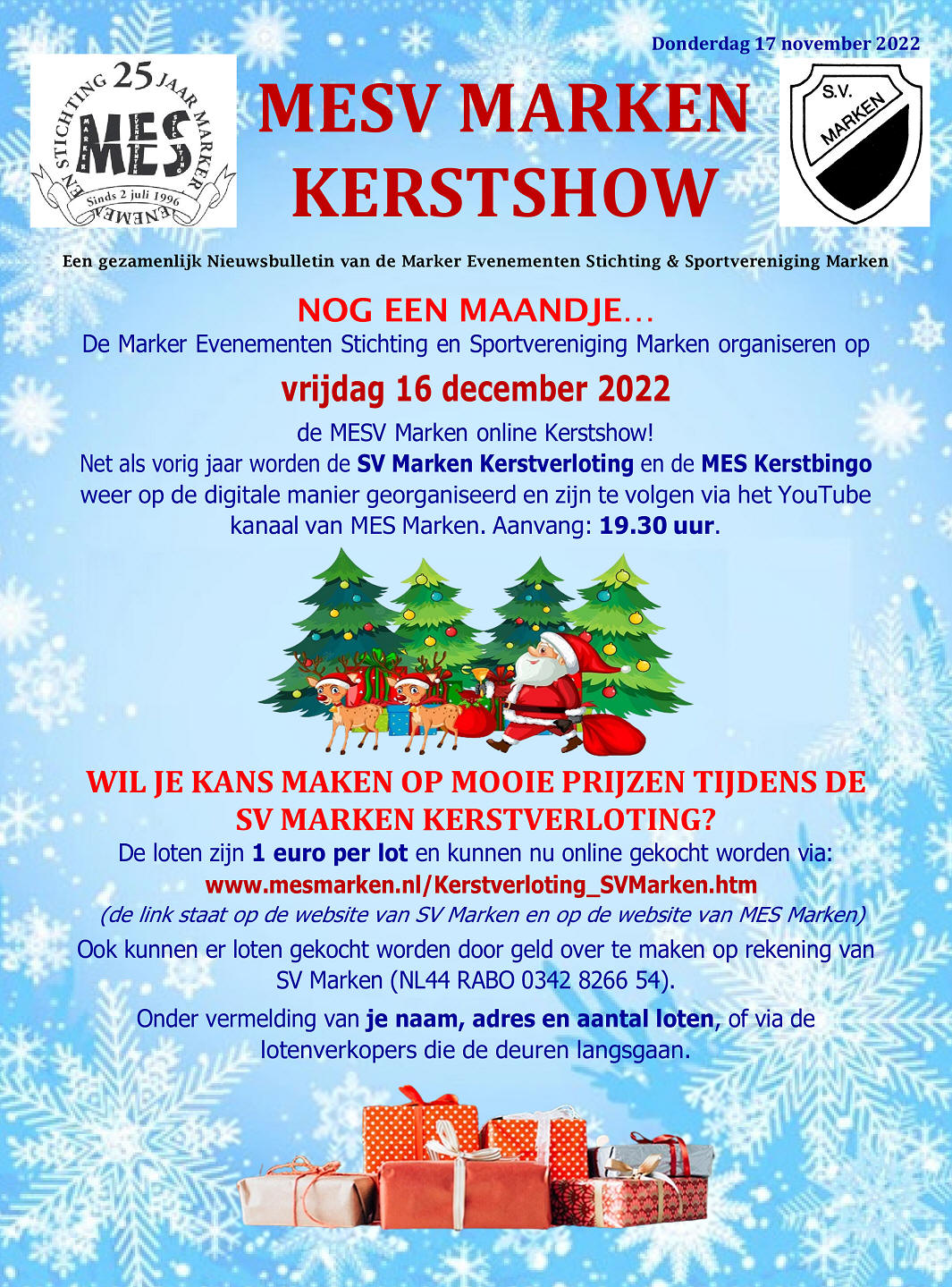 	Vrijdag 16 december 2022: MESV Marken Online Kerstshow