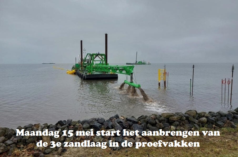 15 mei start het aanbrengen van de 3e zandlaag in de proefvakken