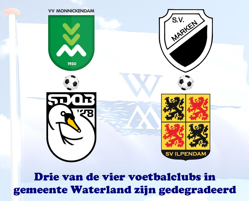 Drie van de vier voetbalclubs in gemeente Waterland zijn gedegradeerd