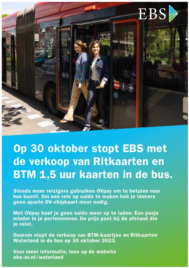 EBS stopt met de verkoop van kaartjes in de bus