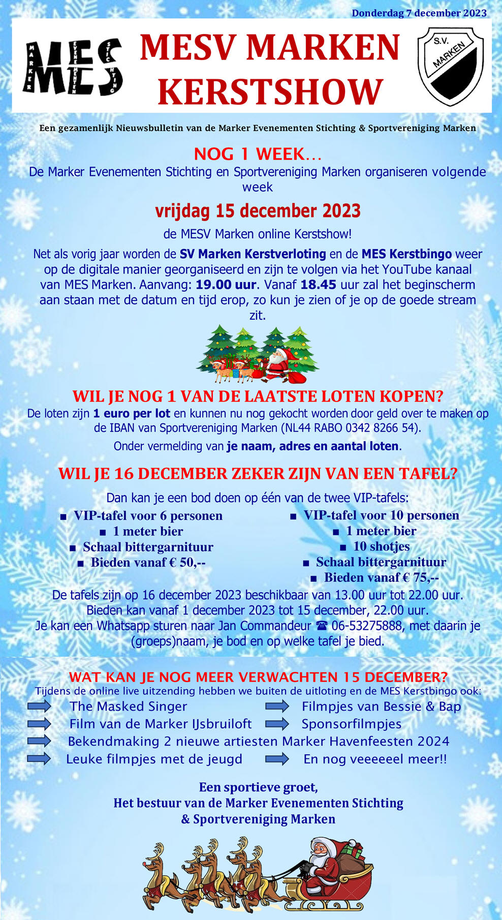 Vrijdag 15 december 2023: MESV Marken Online Kerstshow