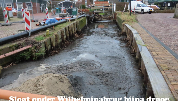 Sloot onder Wilhelminabrug bijna droog