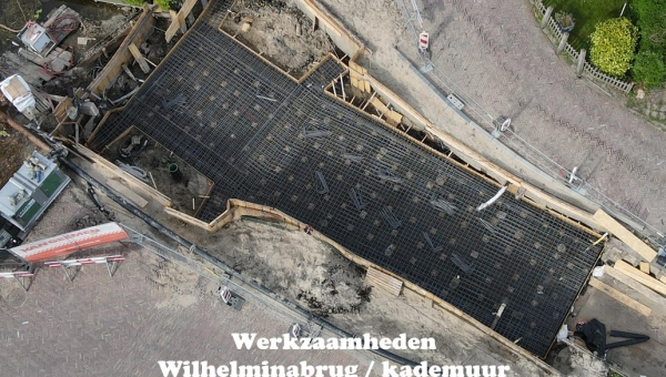 Werkzaamheden Wilhelminabrug vanuit de lucht